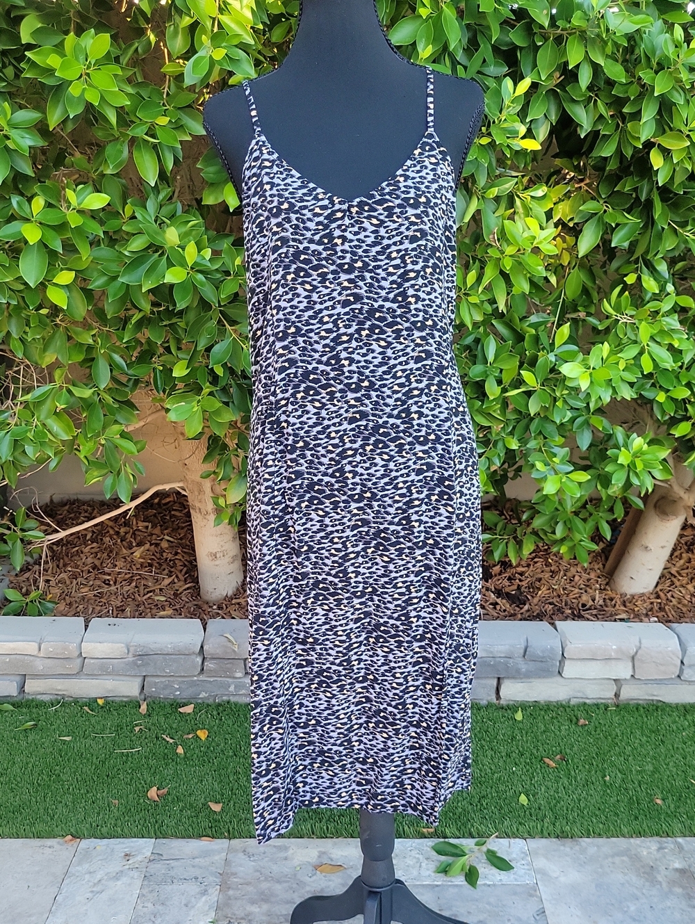 Spaghetti Strap Animal Print Slip Dress With Slit L
